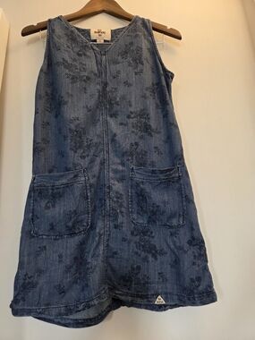 Washed Blue Floral Denim Shift Dress